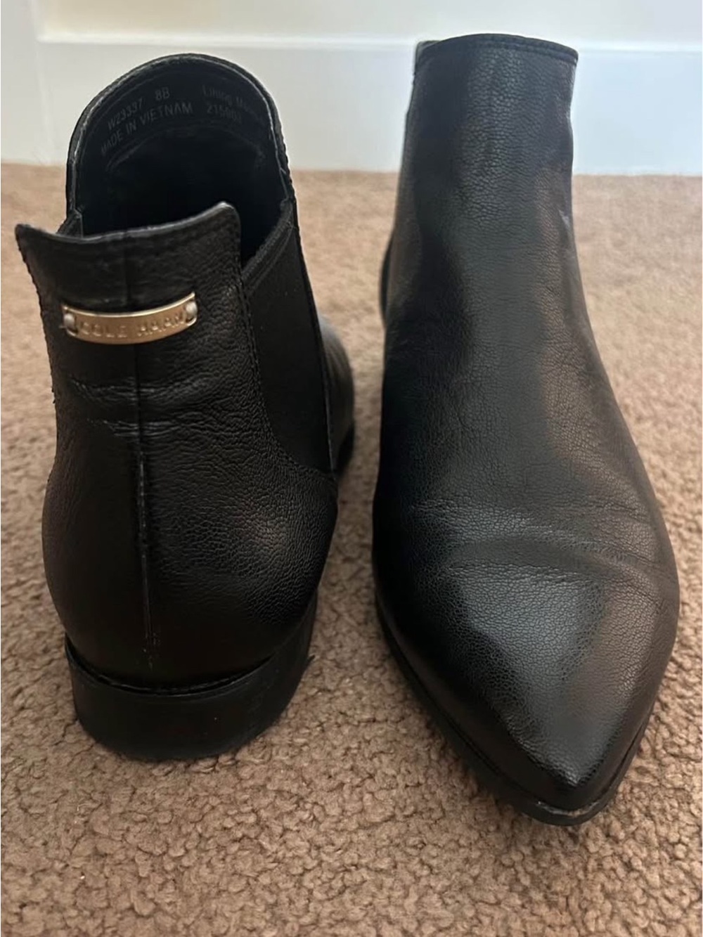 Cole Haan Black Leather Pointed-Toe Booties